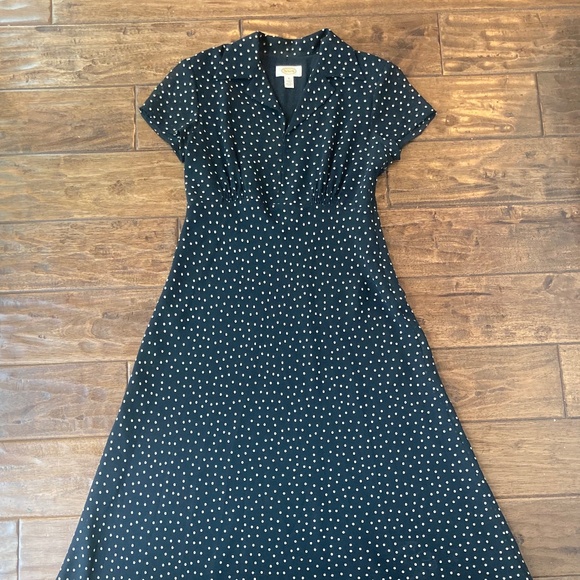 VTG Talbots Midi Black Polka Dot Flutter Dress Sz 6 Retro Collared Rockabilly - Picture 1 of 12